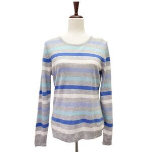 NWT Charter Club 100% Cashmere Sweater Blue & Gray Striped Pullover Size Medium